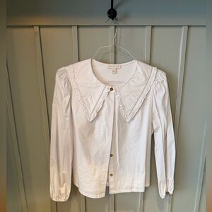 White Statement Collar Button Down Shirt